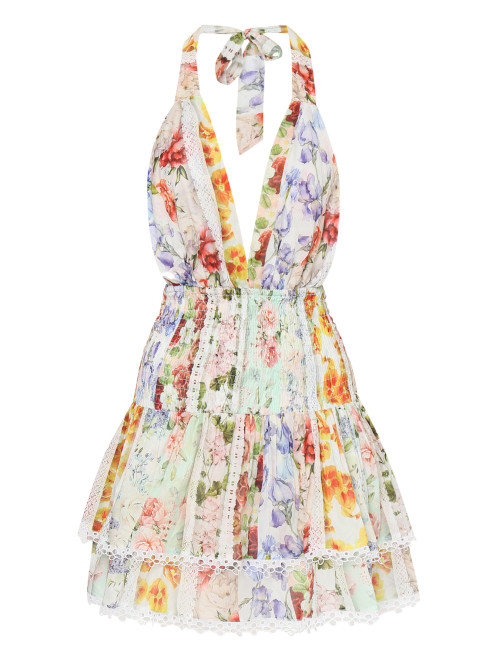 Платье-мини из хлопка с цветочным узором Positano Couture - Общий вид