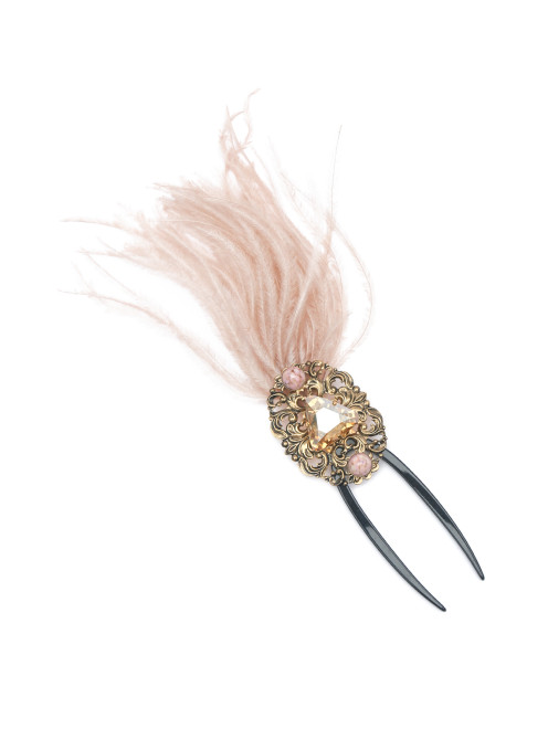 Заколка для волос декорированная перьями и кристаллами Thot Gioielli - Общий вид