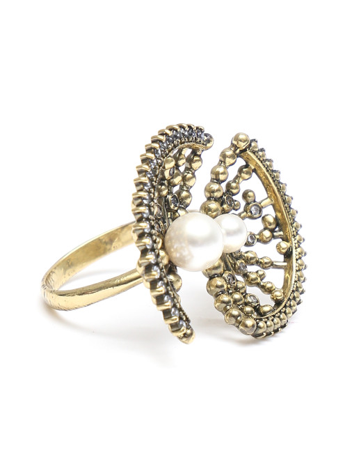 Кольцо из металла с кристаллами и жемчугом  Fiore di Firenze - Общий вид