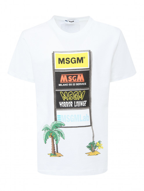 Футболка из трикотажа с принтом MSGM - Общий вид