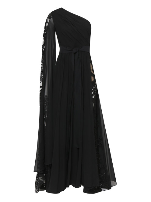 Платье-макси из смешанного шелка декорированное вышивкой Elie Saab - Общий вид