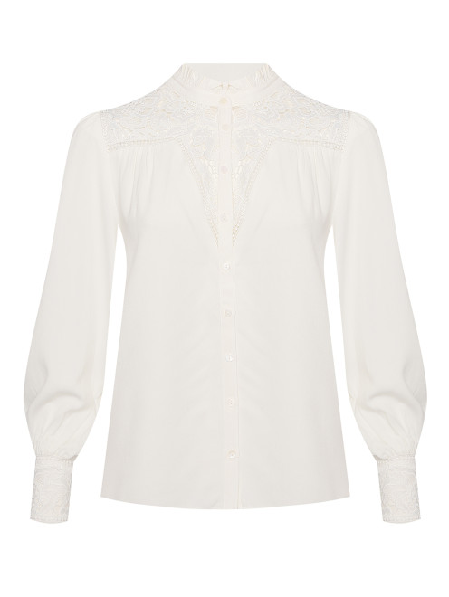 Блуза однотонная с кружевной отделкой Suncoo - Общий вид