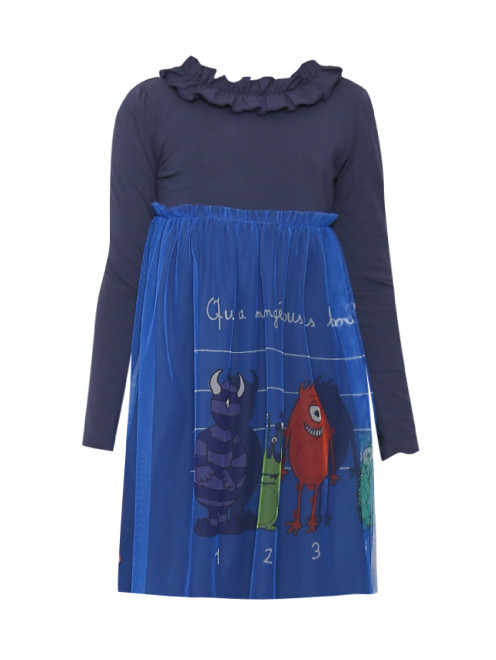 Платье хлопковое с сетчатой вставкой с принтом  SkirtsMore - Общий вид