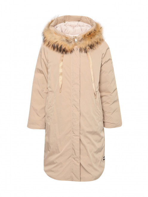 Полупальто пуховое с капюшоном с отделкой из меха енота Weekend Max Mara - Общий вид