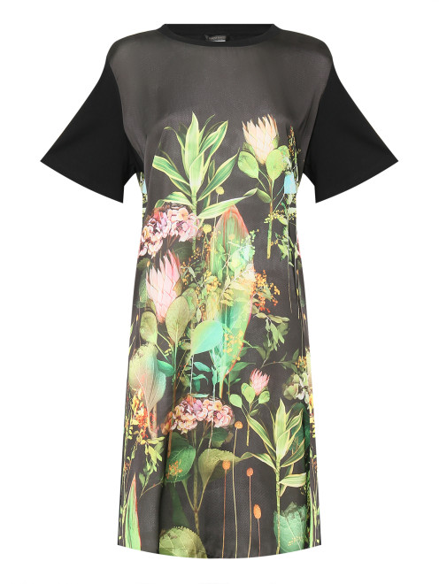 Комбинированное платье из хлопка с цветочным узором Marina Rinaldi - Общий вид