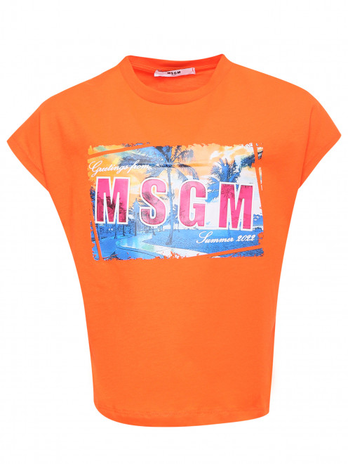 Футболка с принтом из хлопка MSGM - Общий вид